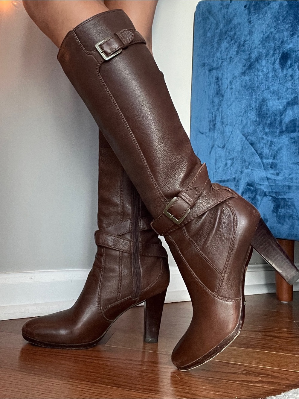 cole haan nike air brown leather heeled knee high boots size 8